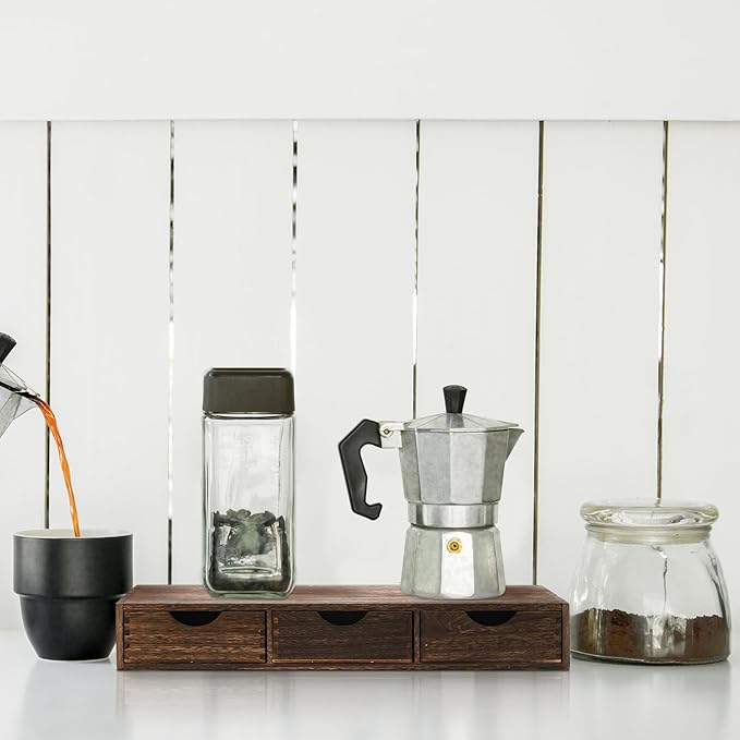 Suzile Coffee Pods Storage Holder Cabinet Vintage Countertop Storage Drawers Wooden Cup Organizer Under Brewe for Home Office Accessories(3 Drawer)