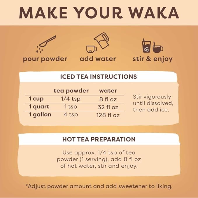 Waka Instant Green Tea Mix, Blueberry Flavored - 100% Tea Leaves and Natural Flavor, No Additives, Unsweetened Tea Powder in Bulk Pouch – Easy Quick Hot and Iced Teas, Up to 200 Cups (4.5oz)