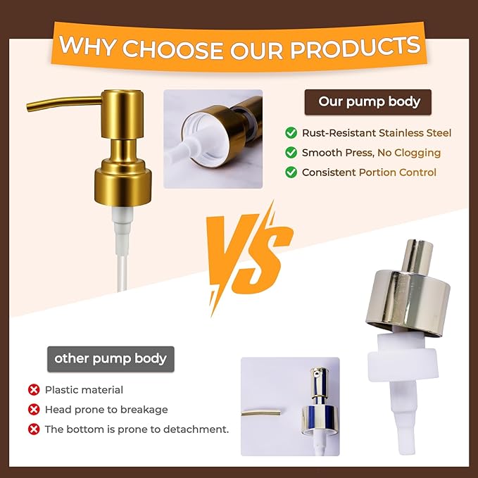 Coffee Syrup Dispenser Set of 2, 13.5 oz (400ml) Glass Bottles with Antique Bronze Stainless Steel Pump, Coffee Bar Syrup Pump Dispensers with Funnel, Cleaning Tools & Tags