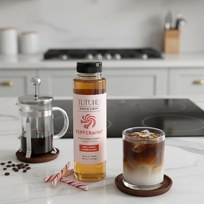 Peppermint Agave Simple Syrup for Coffee, Cocktails, Matcha - Sweetened with Agave Nectar - Infused with Real Peppermint Leaf - 13.5 oz