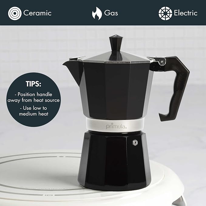 Primula Classic Stovetop Espresso and Coffee Maker,Moka Pot for Italian and Cuban Café Brewing,Greca Coffee Maker,Cafeteras,6 Espresso Cups,Black,(Pack of 4)