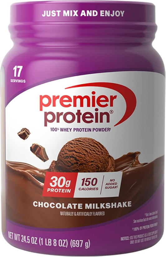 Premier Protein Powder, Chocolate Milkshake, 30g Protein, No Added Sugar, 100% Whey Protein, Keto Friendly, Soy & Gluten Free, 24.5 oz (17 Servings)