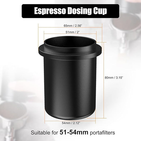 IKAPE 51MM, 54MM Espresso Dosing Cup, Compatible with All the 51MM to 54MM Portafilters, Espresso Coffee Accessory, Made of Aluminum (Black)