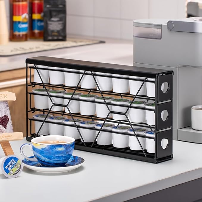FlagShip K Cup Holder Drawer 3 Tier Coffee Pod Holder for K Pod Save Space Countertop Kitchen (24 Pods Capacity)