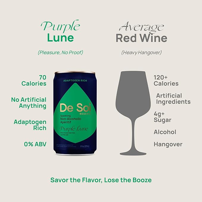 De Soi Purple Lune Mocktails NA Drinks 8 fl oz (12-pack) - Adaptogen Drink, Sparkling Drink with Calming Botanicals, Mocktail Drinks, Gluten Free, No Artificial Flavors