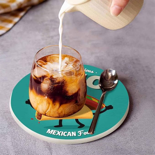 Taco Coasters for Coffee Table Cute Cartoon Mexican Food Funny Happy Hat Lovely Smile Beef Tomato Chicken Housewarming Presents for Women Men Home Decor Office Kitchen Living Room 2 Pcs