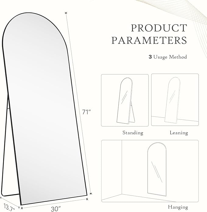 NEWBULIG Full Length Mirror, Upgraded Body Wall Mirrors with Shatter-Proof Glass, Floor Standing Mirror, Home Wall Decor