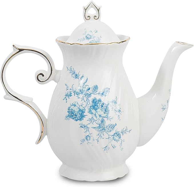 tea pot ceramic, Porcelain teapot with lid, 38.8 Oz for Tea, Milk, Coffee, Flower tea(Blue)