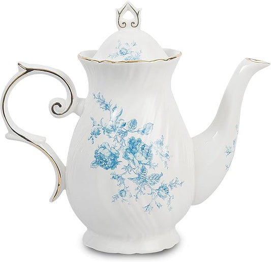 tea pot ceramic, Porcelain teapot with lid, 38.8 Oz for Tea, Milk, Coffee, Flower tea(Blue)