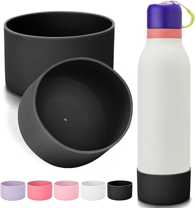 Mity rain 2PCS Silicone Boot for Owala FreeSip Twist Water Bottle, Anti-Slip, Noise-Reducing,Prevents Scratches(24 oz Black)
