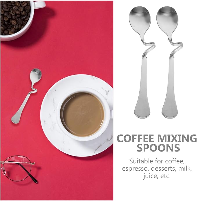 6pcs Stainless Steel Espresso Spoon with Curved Handle Honey Milk Coffee Mixing Spoons Dessert Spoons for Specialty Ice Cream Appetizer S Scooper