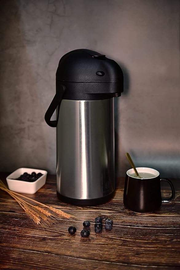 Heritage66 3L Airpot Coffee Dispenser, Stainless Steel Triple-Wall Vacuum Insulated Pump Pot, Thermal Coffee Server Keeps Drinks Hot 12 Hrs/Cold 24 Hrs, Ideal for Home, Office, Parties
