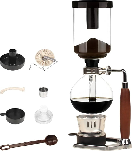 WANLWH Siphon Coffee Maker, Stovetop Vacuum Coffee Brewer with Heat-Resistant Glass Carafe & Alcohol Burner, 360ml for 3 Cups, Ideal for Home Barista, Coffee Enthusiasts & Gift Giving