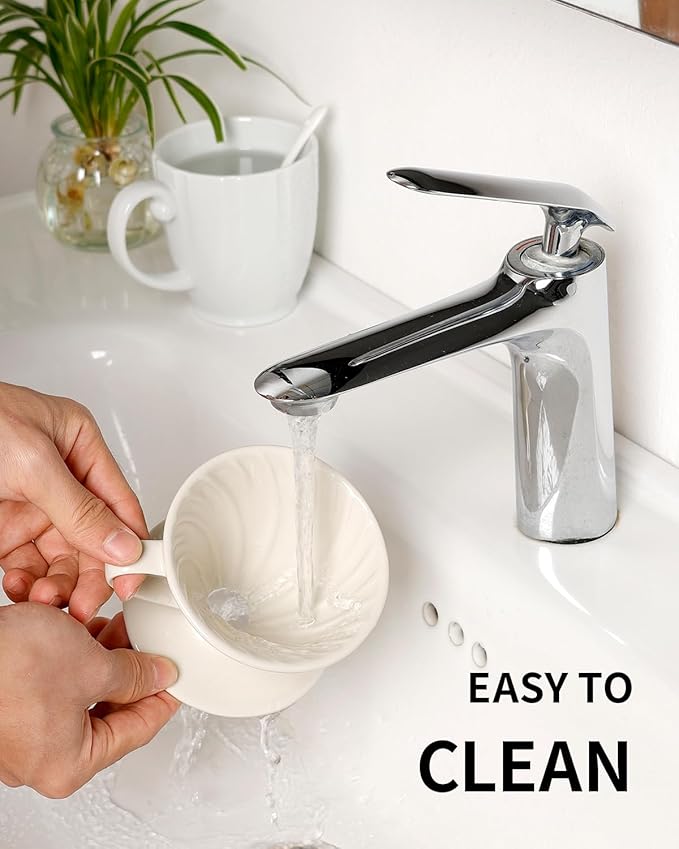 Pour Over Coffee Maker, Single Cup Ceramic Coffee Dripper, Reusable Filter Cone Drip Holder Slow Brewer with Hole Flat Bottom for Home, Office, Travel, Camping (White)