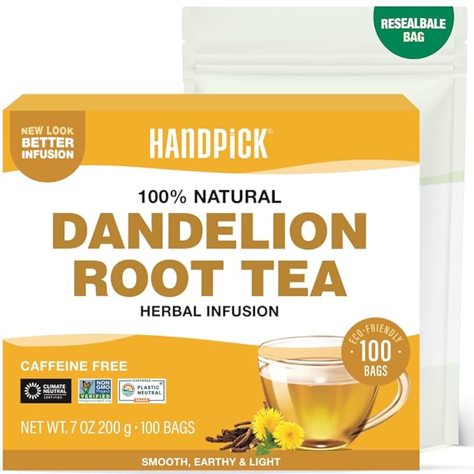 HANDPICK - Dandelion Root Tea bags, 100 Teabags - Natural Dandelion Herbal Tea - Non-GMO - Caffeine-free