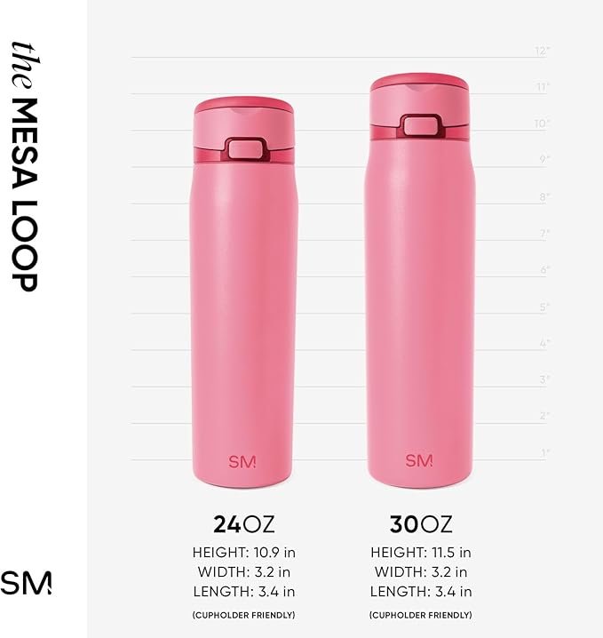 Simple Modern Mesa Loop Water Bottle with Covered Straw and Handle | 30oz Cup Holder Friendly Insulated Stainless Steel Bottles for Travel, Sports and School | Velvet Pink