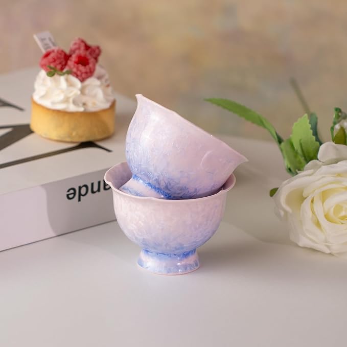 KAMMAK Ceramic Tea & Coffee Cups Set of 2 - Vintage Crystalline Glaze Espresso Mugs, 2.8oz Hand Painted for Afternoon Tea or Coffee, Birthday Gift for Women Men, Pink and Blue Gradient
