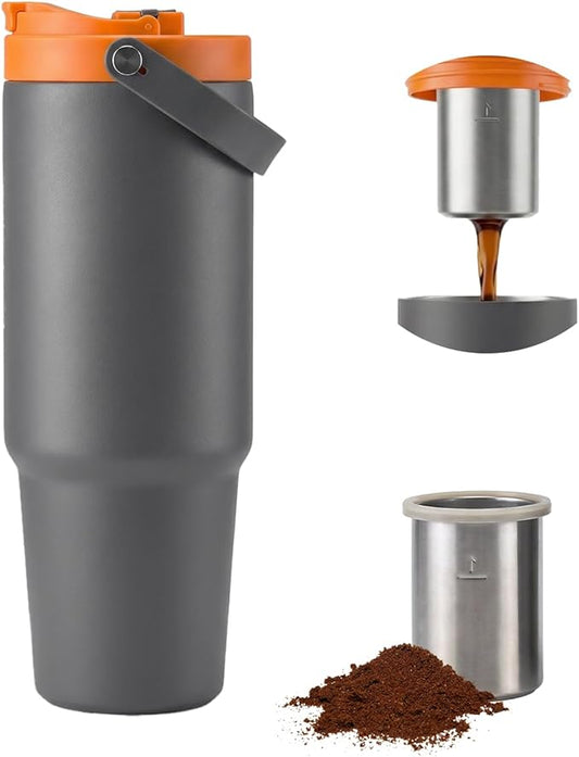 Portable Electric Espresso Maker, 30oz Insulated Stainless Steel Extraction Coffee Cup,Fast Brew with Pressure, Rechargeable, Leak Proof, BPA Free, Ideal for Travel,Commute and Office