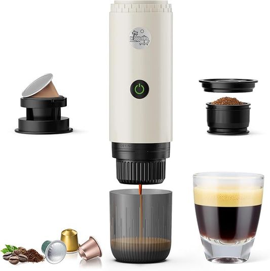 Portable Espresso Machine, Travel Coffee Maker for Camping, Car Coffee Maker Self-Heating with USB-C, 2 in 1 With Ground Coffee & NS Capsule for RV, Hiking, Office,Christmas Gifts for Men(White)