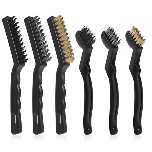 VASTOOLS Wire Brushes Pack of 6. for Cleaning Welding Slag, Rust and Dust. 9" and 6-3/4" Brass, Nylon, Stainless Steel Brushes with Rigid Handle
