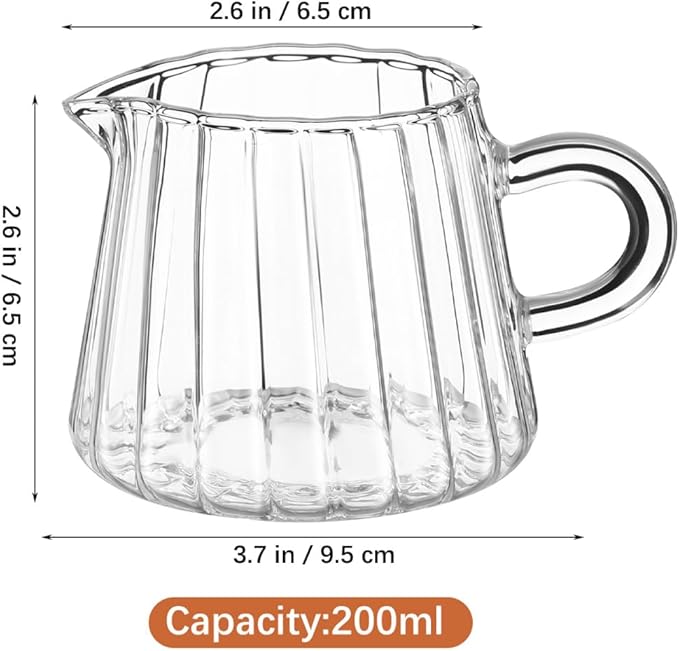 Didiseaon 2pcs Glass Milk Frothing Pitcher - 6.8oz Small High Borosilicate Creamer Pitcher with Handle - No-Drip Spout Espresso Milk Frother Cup for Latte Art, Coffee, Tea, Microwave Safe