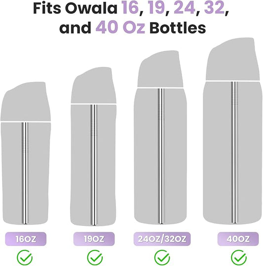 NiHome 8PCS Stainless Steel Straws for Owala Water Bottle, 4 Lengths Compatible with FreeSip 19oz 24oz 32oz 40oz, Tritan 25oz, Kids’ FreeSip 16oz, with Cleaning Brush & Travel Storage Bag (Silver)