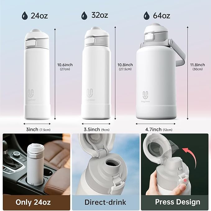 Insulated Magnetic Water Bottle - Reusable Stainless Steel Bottle with MagSafe Compatible Phone Holder - Keeps Cold for 24 Hours - Perfect for Gym, Sports, and Travel - Pink 24oz