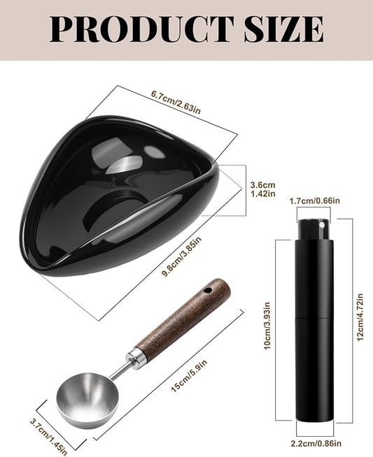 Coffee Dosing Cup Set, Ceramic Espresso Dosing Cup, 10ml Coffee Spray Bottle, 15ml 304 Stainless Steel Measuring Spoon with Wooden Handle