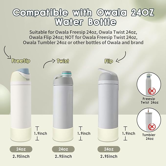 2PCS Silicone Water Bottle Boot, Compatible with Owala 24oz 32oz 40oz, Protective Anti-Scratch & Anti-Dent No Noise Sleeve Cover for FreeSip/Twist/Flip Water Bottles (Iced Breeze, 24oz)