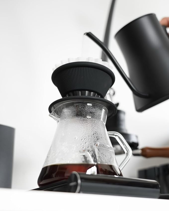 Normcore 2-in-1 Pour Over Coffee Dripper, Brews 1-2 Cups Coffee Brewer, Use Dual Brew Modes Cone or Flat-Bottom Paper Brewer, Titanium Coated 304 Stainless Steel, Black