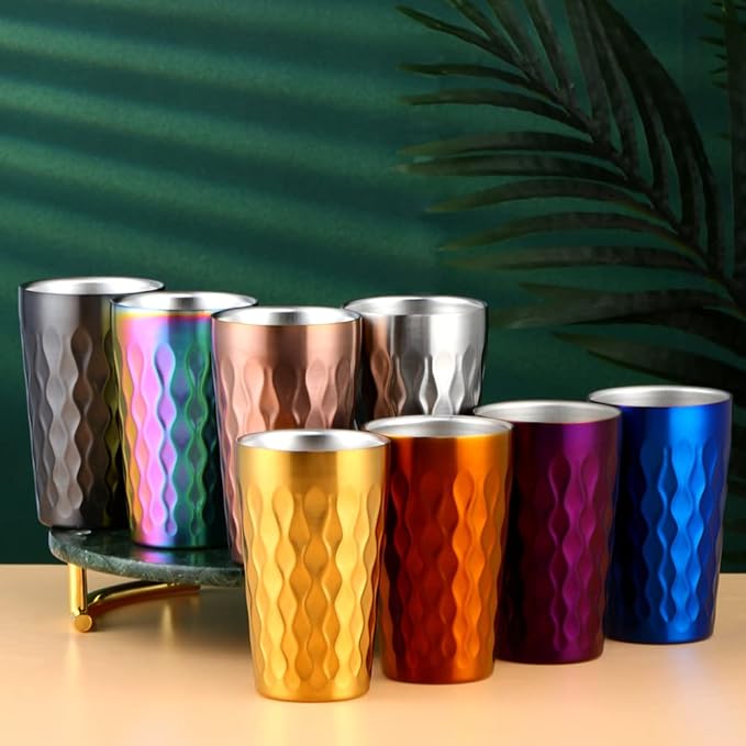 10oz Stainless Steel Cup Set, 6Pcs Double Wall Metal Cup，Vacuum Stackable Insulated Portable Drinking Tumblers Unbreakable Glasses，for Home Outdoor Restaurant (Orange Red)