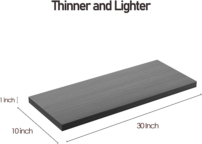 Wall Shelf Set of 2,Dark Wood Floating Shelves 30 in W x 10 in D x 1 in H, Wooden Floating Wall Shelf with Invisible Brackets for Living Room/Bedroom/Bathroom/Kitchen Storage and Decor