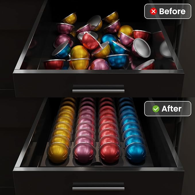 Coffee Pod Drawer Insert Compatible with Nespresso Vertuo，40 Capsules Storage Holder Tray for Counter Drawer in Home Kitchen Office