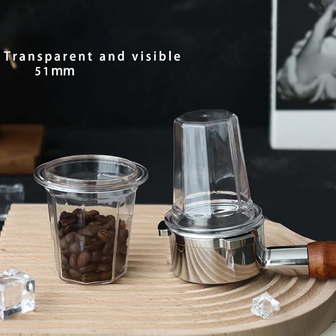 Transparent PC Coffee Dosing Cup 51mm Thickened Coffee Grounds Collector for Espresso Machine Portafilter, Clear Design for Easy Monitoring and Cleaning