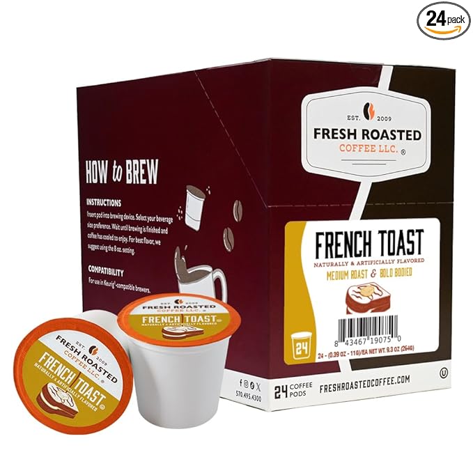 Fresh Roasted Coffee, French Toast, Flavored Coffee Pods, K-Cup Compatible, 24 Count