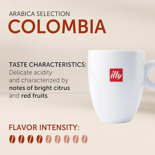 illy Whole Bean Coffee - Perfectly Roasted – Colombia Medium Roast – Smooth Taste, Notes of Fruit – Fruit Notes - 100% Arabica Beans - No Preservatives – 8.8 Ounce
