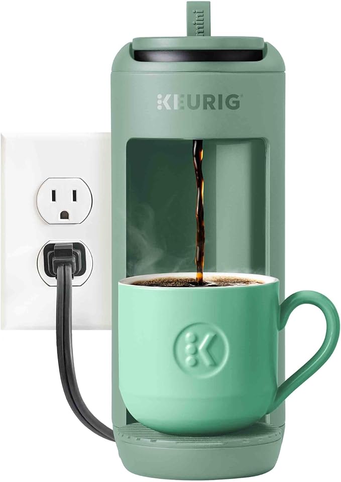 Keurig K-Mini Mate Single Serve K-Cup Pod Coffee Maker, Brews Up to 12 oz Cup, Compact Portable Coffee Machine for Small Spaces, Great for Dorms & Offices, Glamping Green