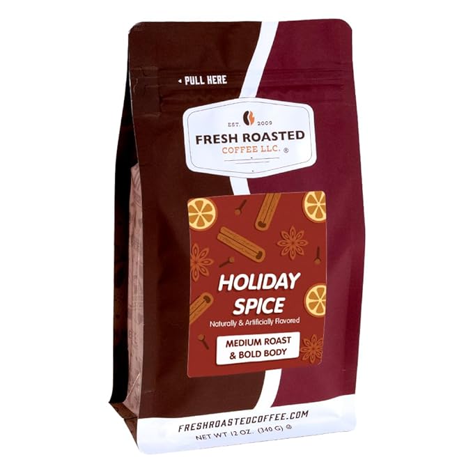 Fresh Roasted Coffee, Holiday Spice Flavored Coffee, 12 oz, Medium Roast, Kosher, Ground