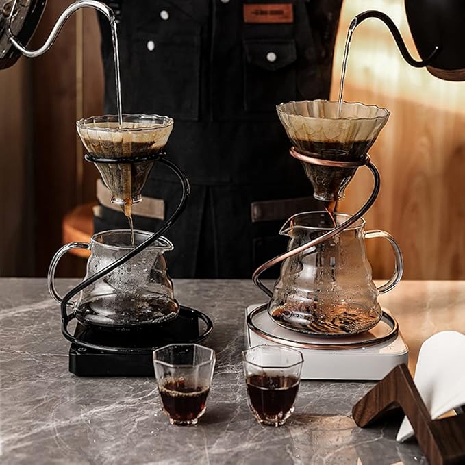 Pour Over Coffee Maker Set – Includes Glass Coffee Dripper, Metal Dripper Stand, Heat Resistance 600ml Coffee Server and 40 Count Paper Coffee Filters, 4 in 1 Set for Home or Office (Black Set)