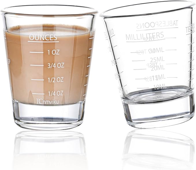 Shot Glasses Measuring cup Espresso Shot Glass Liquid Heavy Wine 2 Pack 26-Incremental Measurement 1oz, 6 Tsp, 2 Tbs, 30ml By BCnmviku (2pack-White)