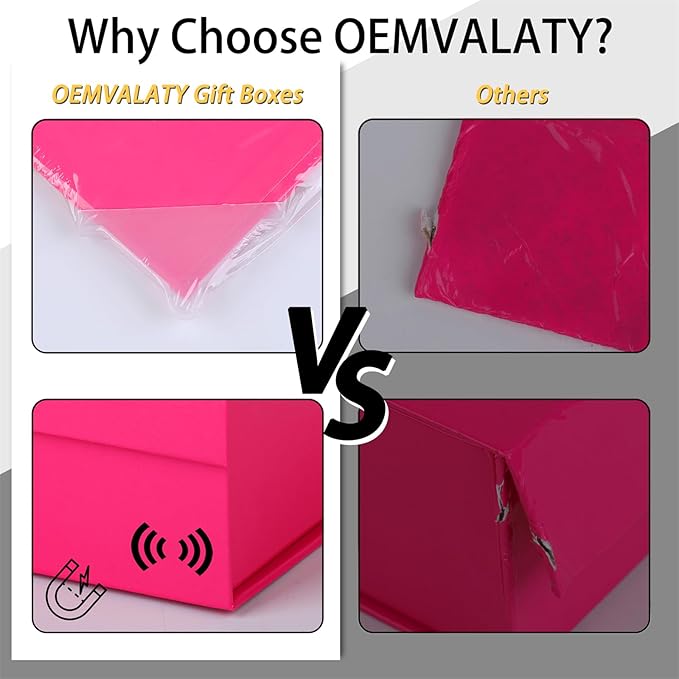 OEMVALATY Bright Pink Gift Box,14x12x5 Inches Gift Boxes with Lids for Presents with Magnetic Closure and Ribbon for Wedding,Storage,Birthday(5-Pack)