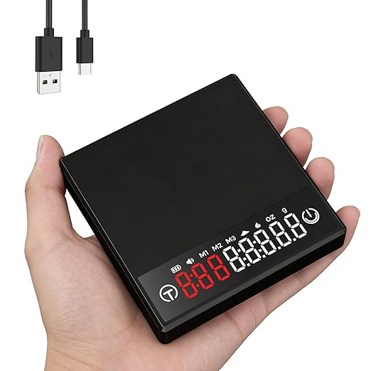Mini Coffee Scale with Timer, USB-C Rechargeable Espresso Scale, 2kg/70oz Capacity, 0.1g Accuracy, Acurate Scale for Espresso and Pour-Over, 3 Modes, Mini Scale for Espresso, Black Color