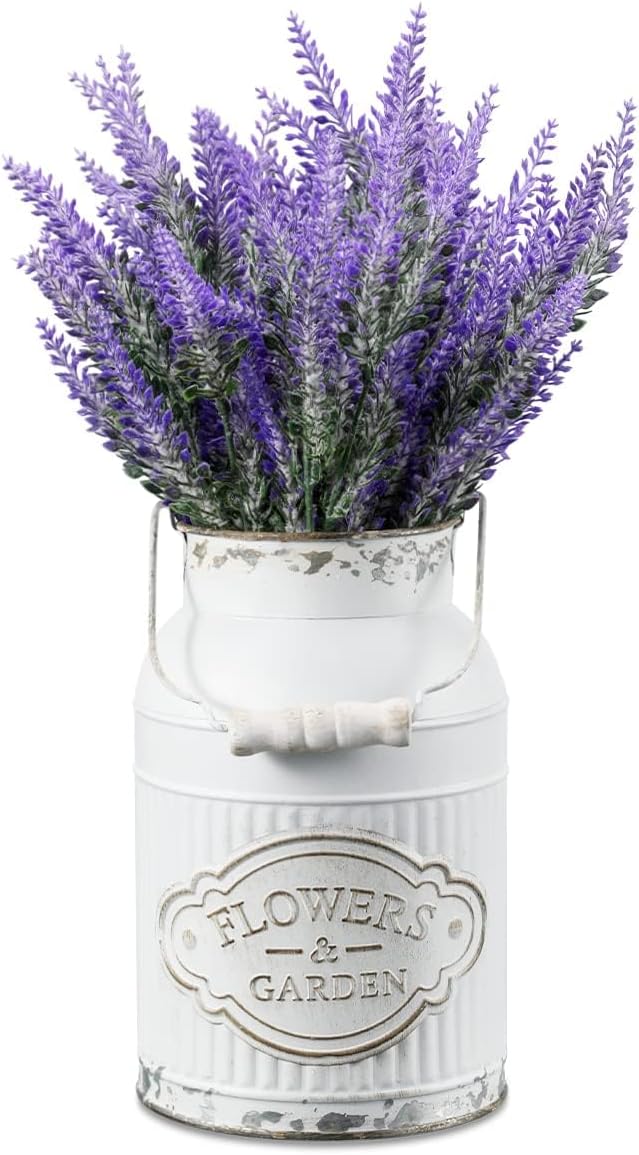APSOONSELL French Style Shabby Chic Decor White Farmhouse Metal Flower Vase Galvanized Decor for Kitchen, Bathroom, Sparklers for Weddings