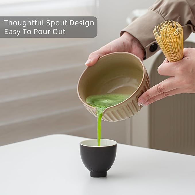 Matcha Whisk Set, Matcha Set Includes Ceramic Matcha Bowl, Matcha Whisk and Holder, Bamboo Scoop, Sifter, Scoop Rest and Tea Towel - 7 Pcs Matcha Making Kit for Matcha Lover and Tea Ceremony
