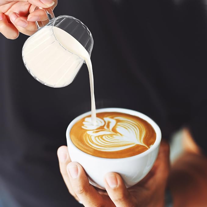 Didiseaon 2pcs Glass Milk Frothing Pitcher - 6.8oz Small High Borosilicate Creamer Pitcher with Handle - No-Drip Spout Espresso Milk Frother Cup for Latte Art, Coffee, Tea, Microwave Safe