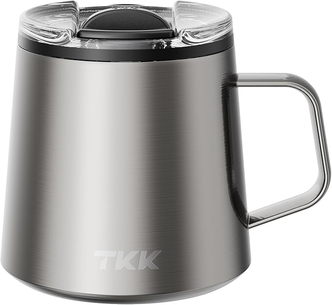 TKK 12 oz Insulated Coffee Mug with Handle Ceramic Coating Detachable Slider Lid Stainless Steel Tumbler Double Wall Vacuum Travel Cup