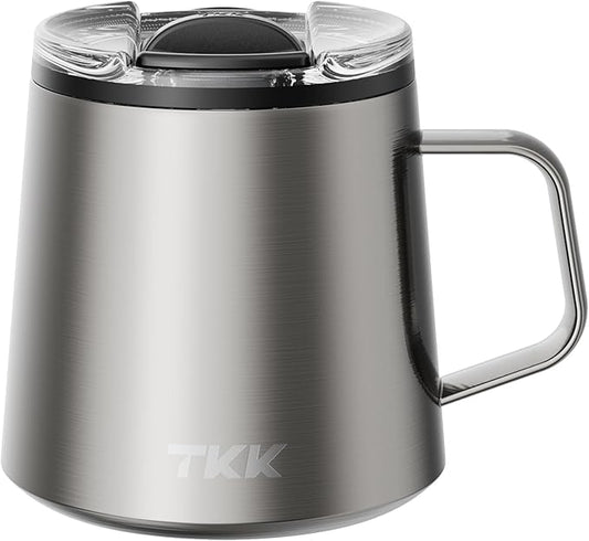 TKK 12 oz Insulated Coffee Mug with Handle Ceramic Coating Detachable Slider Lid Stainless Steel Tumbler Double Wall Vacuum Travel Cup
