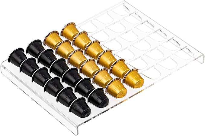 SUMERFLOS Coffee Pod Storage Organizer Tray Drawer, Holds 42 Capsules Compatible with Nespresso original pods Insert for Kitchen Home Office Capsule Drawer Capsule Holder and Organizer - Clear