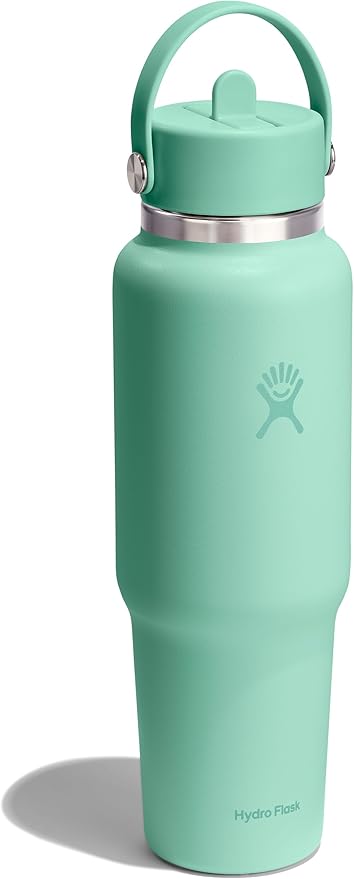 Hydro Flask Travel Water Bottle - Insulated Stainless Steel - Wide Straw Lid, Non Spill, Leakproof in 40 Oz Mermaid Green