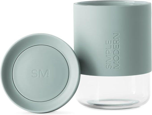 Simple Modern Clarity Cup | Glass Coffee Tumbler with 360° Lid and Silicone Sleeve | Iced Cold Brew and Tea Travel Mug | 12oz, Sea Glass Sage